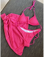 Swimwear Bikini Three Piece Skirt Swimsuit Slim Backless Vacation Beach Wear Color Halter Neck Sleeveless Bathing Suits