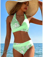 Bikini 2 Piece Swimsuit Cheeky Stylish Graphic V Neck Sleeveless Bathing Suits