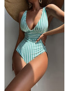 Swimwear One Piece Swimsuit Ruched Slimming Backless Tropical Beach Wear Striped V Wire Sleeveless Bathing Suits