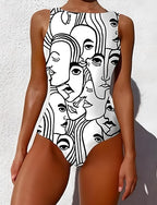 One Piece Swimsuit Slimming Monokini Backless Tummy Control High Waist Slim Vacation Beach Wear Graphic Animal Round Neck Sleeveless Bathing Suits