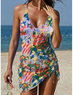 Swimwear Tankini Skirt Swimsuit Vacation Graphic V Neck Sleeveless Bathing Suits