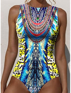 One Piece Swimsuit Slimming Monokini Briefs Tummy Control High Waist Slim Backless Vacation Beach Wear Graphic Round Neck Sleeveless Bathing Suits