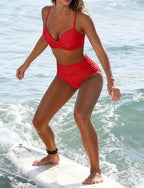 Ruched Swimsuit Bikini Sets Swimwear Colored Swimwear Light Pink Black Breathable Sleeveless - Surfing Beach Swimming Summer