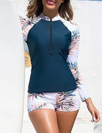 Rash Guard Swimsuit Front Zip Spandex Uv Sun Protection Upf50+ Quick Dry Long Sleeve Swimwear Bathing Suit Surfing Beach Water Sports Summer