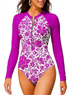 Standard Rash Guard Bathing Suit One Piece Swimsuit Tropical Color-blocking With Built in Bra Upf50+ Uv Protection Stretchy Long Sleeve Swimwear Bodysuit Surfing Beach Water Sports