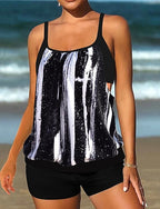 Bathing Suit Tankini 2 Pieces Printed Ultra Light (ul) Uv Protection Elastic Sleeveless Swimwear Surfing Snorkeling Summer