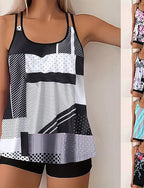 Swimwear 2 Piece Shorts Swimsuit Backless Vacation Beach Wear U Neck Sleeveless Bathing Suits