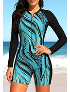 Rash Guard Dive Skin Suit Bathing Suit Swimsuit Set Abstract Geometry Zip Up Removable Pad Front Zip Uv Sun Protection Upf50+ Ultra Light (ul) Long Sleeve Swimwear Sun Shirt Surfing Beach