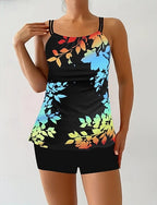 Swimwear 2 Piece Shorts Swimsuit Backless Vacation Beach Wear Round Neck Sleeveless Bathing Suits