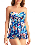 Tankini 2 Piece Swimsuit Underwire Cheeky Tummy Control High Waist Slim Backless Vacation Beach Wear Strapless Sleeveless Bathing Suits