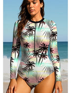 Rash Guard Dive Skin Suit Bathing Suit Athletic Swimwear Tropical Zip Up Upf50+ Quick Dry Lightweight Long Sleeve Swim Shirt Surfing Beach Water Sports Summer