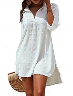 Swimwear Cover Up Swim Dress Dress Swimsuit Ruched Vacation Beach Wear Plain V Neck Sleeveless Bathing Suits