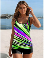 Swimwear Tankini 2 Piece High Waist Swimsuit Backless Vacation Beach Wear Graphic Geometric U Neck Sleeveless Bathing Suits