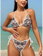 Bikini 2 Piece Swimsuit Leopard Thong Slim Backless Vacation Beach Wear Paisley Halter Neck Sleeveless Bathing Suits