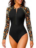 Regular Rash Guard Bathing Suit One Piece Swimsuit Paisley Tropical With Built in Bra Upf50+ Uv Protection Stretchy Long Sleeve Swimwear Bodysuit Surfing Beach Water Sports Summer