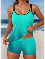 Tankini 2 Piece Swimsuit Shorts Backless Vacation Beach Wear Ombre Graphic U Neck Sleeveless Bathing Suits