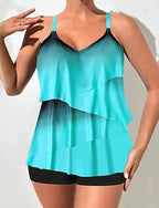 Swimwear 2 Piece High Waist Swimsuit Backless Vacation Beach Wear Ombre V Neck Sleeveless Bathing Suits