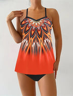 Tankini Two Piece Swimsuit V Neck Racerback Swimwear Swimwear Orange Green Breathable Quick Dry Lightweight Sleeveless - Swimming Surfing Beach Summer Spring