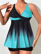 Tankini Two Piece Swimsuit V Neck Swimwear Swimwear Black White Quick Dry Lightweight Breathable Sleeveless - Surfing Beach Swimming Summer Spring