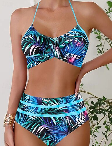 Swimwear 2 Piece Cheeky Swimsuit Backless Vacation Beach Wear Camo Halter Neck Sleeveless Bathing Suits