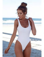 Swimwear One Piece High Waist Swimsuit Cutout Slimming High Waisted Backless Active Color U Neck Sleeveless Bathing Suits