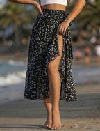 Vacation Skirt Midi Mid Waist Skirts Graphic Ruffle Inelastic Beach Light Pink Apricot White / Black Dark Pink Summer Chiffon
