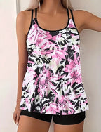 Swimwear 2 Piece Shorts Swimsuit Backless Vacation Beach Wear U Neck Sleeveless Bathing Suits