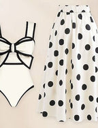 One Piece Swimsuit Monokini Skirt Tummy Control High Waist Slim Backless Vacation Beach Wear Polka Dot V Neck Sleeveless Bathing Suits