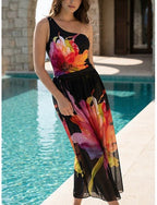 Swimwear 2 Piece Monokini Skirt Swimsuit Tummy Control High Waist Slim Backless Vacation Beach Wear Asymmetric Neck Sleeveless Bathing Suits