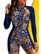 Regular Rash Guard Bathing Suit Boyleg Tropical Zip Up Removable Pad Front Zip Uv Sun Protection Upf50+ Ultra Light (ul) Long Sleeve Swimwear Sun Shirt Surfing Beach Water Sports Summer