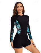 Rash Guard One Piece Swimsuit Printed Back Zip Spandex Uv Sun Protection Upf50+ Quick Dry Long Sleeve Bodysuit Bathing Suit Surfing Beach Water Sports Summer