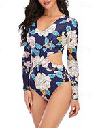 Rash Guard One Piece Swimsuit Printed Cut Out Uv Sun Protection Quick Dry Lightweight Long Sleeve Bodysuit Bathing Suit Surfing Beach Water Sports Summer