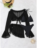 Bikini Swimsuit Skirt Slim Backless Vacation Beach Wear Color V Neck Sleeveless Long Sleeve Bathing Suits