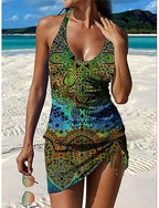 Swimwear Tankini Skirt Swimsuit Halter Vacation Graphic V Neck Sleeveless Bathing Suits