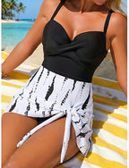 Swimwear Tankini 2 Piece Cheeky Swimsuit Tummy Control High Waist Slim Backless Vacation Beach Wear Graphic V Neck Sleeveless Bathing Suits