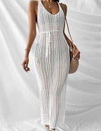 Swimwear Cover Up Dress Swimsuit Cut Out Vacation Beach Wear Plain V Neck Sleeveless Bathing Suits