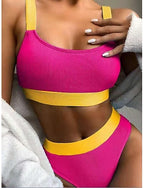 Swimwear Bikini 2 Piece High Waist Swimsuit Patchwork Slim Backless Vacation Beach Wear Stripe U Neck Sleeveless Bathing Suits