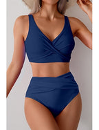 Swimwear Bikini Swimsuit Ruched High Waisted Tropical Beach Wear Plain V Wire Sleeveless Bathing Suits