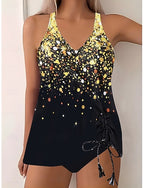 Tankini 2 Piece Swimsuit Cheeky Tummy Control High Waist Slim Backless Vacation Beach Wear Ombre Butterfly V Neck Sleeveless Bathing Suits