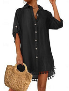Mini Dress White Dress Beach Dress Black Dress Shirt Dress Classic Daily Outdoor Beach Loose Fit Plain 3/4 Length Sleeve Shirt Collar Black White Summer Spring