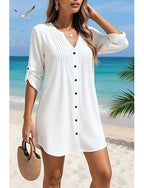 Swimwear Cover Up Swim Dress Swimsuit Buttons Tropical Beach Wear Plain V Wire Long Sleeve Bathing Suits