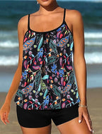 Tankini Two Piece Swimsuit Swimwear Swimwear Black Blue Breathable Quick Dry Lightweight Sleeveless - Swimming Surfing Beach Summer Spring