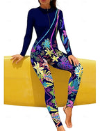 Regular Rash Guard Full Body Rash Guard Bathing Suit Tropical Color-blocking With Built in Bra Front Zip Uv Sun Protection Upf50+ Stretchy Full Body Swimwear Surfing Canoeing Beach