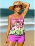 Tankini 2 Piece Swimsuit Briefs Active Vacation Ombre Graphic U Neck Sleeveless Bathing Suits