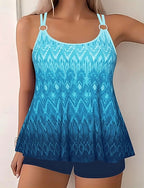 Swimwear 2 Piece Shorts Swimsuit Backless Vacation Beach Wear Graphic Round Neck Sleeveless Bathing Suits