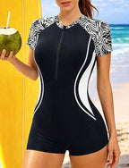 Regular Rash Guard Bathing Suit Swimsuits Tropical Zip Up Uv Protection Elastic Short Sleeve Swimwear Swimsuit Surfing Scuba Swimming Summer