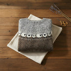 Walnut Brown Sheep Intarsia Colorblock Crew Neck Sweater