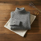 Slate Blue Chunky Ribbed Turtleneck Knit Sweater