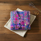 Neon Wildflower Embroidered Multicolor V Neck Button Cardigan – Blue