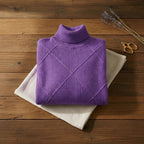 Amethyst Purple Diamond Texture Ribbed Turtleneck Pullover